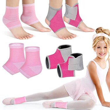 طقم دعامات الكاحل للأطفال من Tarpop، قطعتان، دعامات للقدم، أربطة داعمة، واقي، جوارب ضاغطة محبوكة للكاحل للوقاية من الإصابات، لون وردي، مقاس متوسط