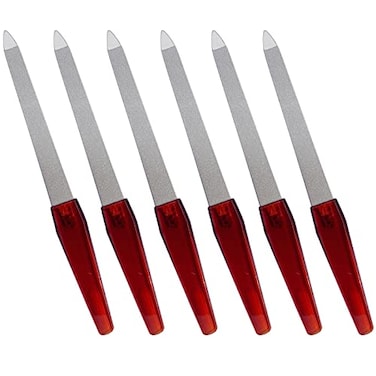 AhaTopia Nail File 6 Pcs Metal Nail Files for Natural Nails Made of Stainless Steel with Sharp Pointed Tip Non Slip Handle Double Sided Sapphire Grit Fingernails Filers Sword Brown