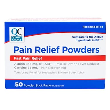 Quality Choice Fast Pain Relief Powder Contains 50 Powder Packets for Rapid Pain Relief Contains Aspirin Caffiene