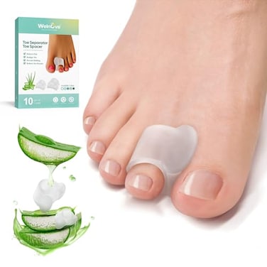 Welnove Gel Toe Separators 10 Pack Toe Spacers with Aloe Vera Extract for Overlapping Toes Bunions Big Toe Alignment Soft Silicone Toe Corrector for Men Women FSA or HSA Eligible