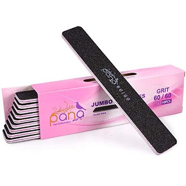 PANA 10pcs Jumbo DoubleSided Emery Nail File for Manicure Pedicure Natural and Acrylic Nails Black Grit 6060