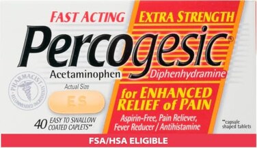 Percogesic Aspirin Free Pain Relief Tablets Extra Strength Acetaminophen and Diphenhydramine 40 ct Pack of 1
