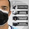كمامات وجه من PlastCare USA، 50 كمامة، 4 طبقات، معتمدة من ASTM المستوى 3، سوداء اللون مع خطوط بيضاء، مزودة بشريط أنف قابل للتعديل.