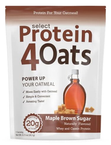 مسحوق بروتين PEScience Protein4Oats لتحضير دقيق الشوفان الغني بالبروتين مع مصل اللبن والكازين، خالٍ من الغلوتين، بنكهة سكر القيقب البني، 12 حصة