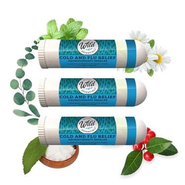 مجموعة mEssentials Wild Essentials المكونة من 3 أجهزة استنشاق أنفية عطرية لعلاج البرد والإنفلونزا، مصنوعة من زيوت عطرية علاجية للمساعدة في تخفيف أعراض البرد.