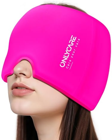 ONLYCARE Migraine Relief Cap Upgraded Odorless Migraine Ice Head Wrap Headache Relief Hat for Migraine Hot Pink