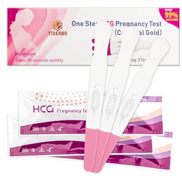 YIDERBO PregnancyTest SticksHCG PinkClear EarlyDetection 3Count in 30 Seconds Individually Wrapped