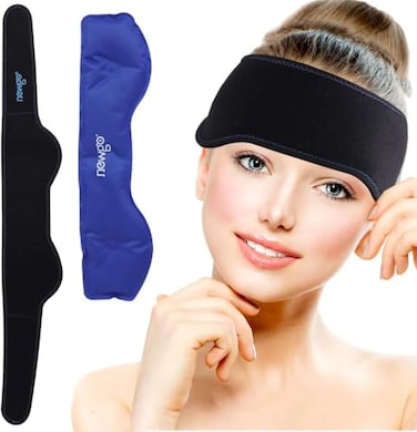 NEWGO Headache Ice Pack Head Wrap for Migraines FSA Eligible Cold Pack Head Ice Therapy Wrap for Headache Relief Tension Sinus Pain Chemo Head Injuries