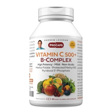 ANDREW LESSMAN Vitamin C 500 Plus BComplex 60 Capsules NonAcidic Vitamin C Plus Citrus Bioflavonoids for Immune System and AntiOxidant Support EasytoSwallow Capsules No Additives