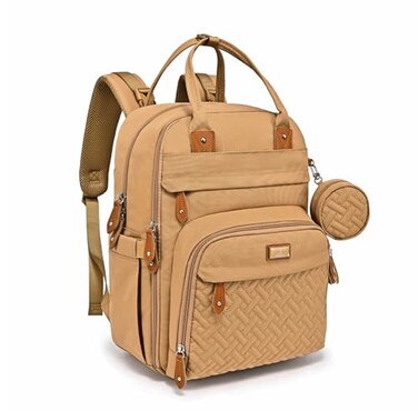 BabbleRoo Diaper Bag Backpack Baby Essentials Travel Tote Multi function Water Resistant Diaper Bag Travel Essentials Baby Bag with Changing Pad Stroller Straps Pacifier Case Unisex Beige