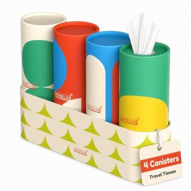 HOMELIA Car Tissues Holder with Facial Tissues 4 Canisters Cup Holder Tissue Cylinder Soft Facial Tissues for Car Round Boxes Replacement for Kleenex Tubes Cylinder Cube Boxes Total 240 Tissues