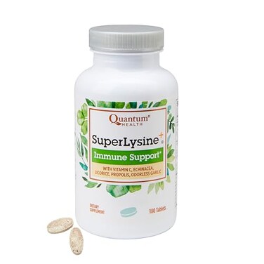 Quantum Health Super Lysine Advanced Formula Lysine Immune Support with Vitamin C Echinacea Licorice Propolis Odorless Garlic 180 Tablets Packaging may vary