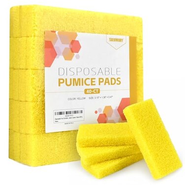 SALVMARY Disposable Foot Scrubber Sponge Pads Pedicure Pumice Stone for Feet Callus Remover Medium Coarse Yellow 40Pcs