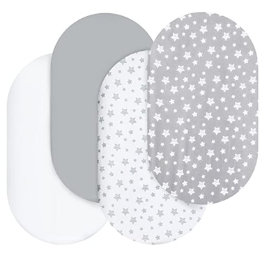 Moonsea Bassinet Sheets Set 4 Pack for Baby Boy or Girl Universal Fit for Oval Hourglass and Rectangular Mattress Grey