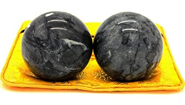 Brass Statu BRABUD 2in Marble Health Stress Exercise Baoding Balls Black Grey Craft Collection BS002