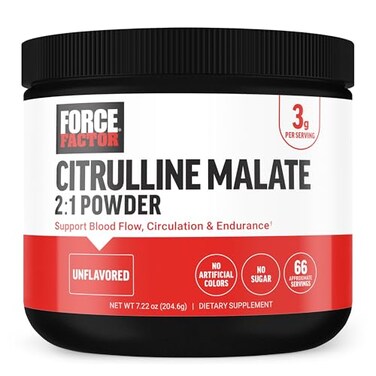 Force Factor Citrulline Malate 21 L Citrulline Supplement for Men to Boost Nitric Oxide Blood Flow Muscle Pumps and Performance L Citrulline Powder Pump Supplement Unflavored 66 Servings