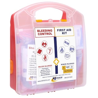MFASCO Stop The Bleed First Aid Kit Combo Kit 2021 ANSIOSHA Compliant with Tourniquets Blood Clotting Dressings Chest Seal Compression Bandages for Workplace Safety Compact Portable