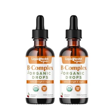 قطرات فيتامين ب المركب العضوي من LIQUIDHEALTH، معتمدة من وزارة الزراعة الأمريكية، للرجال والنساء، طاقة طبيعية، تحسين التركيز، الذاكرة، المزاج، دعم المناعة، تعزيز عملية الأيض، صنع في الولايات المتحدة الأمريكية، قوة إضافية، بدون سكر، نباتي، عبوة من قطعتين