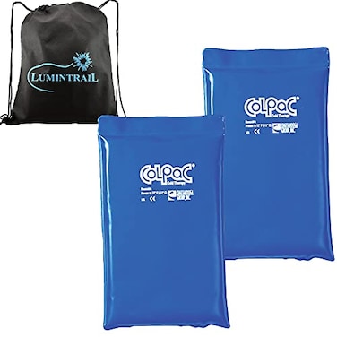 Chattanooga ColPac Reusable Gel Ice Pack for Knee Arm Elbow Shoulder Back Aches Swelling Bruises Sprains Inflammation Half Size 2 Pack Bundle Blue Vinyl with a Lumintrail Bag