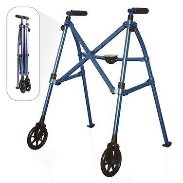 Stander Space Saver Walker Lightweight Folding Rolling Mobility Aid for Seniors Adults Compact 2Wheel Disability Device with 6inch Wheels Ski Glides for Walking Support Cobalt Blue