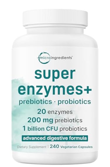 Micro Ingredients Super Enzymes with Prebiotics Probiotics 240 Veggie Capsules Digestive Enzymes for Women Men Probiotic Bromelain Psyllium Husk More Immune Gut Health Support