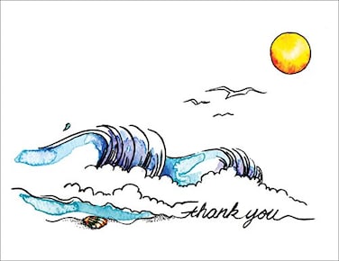 مجموعة بطاقات شكر فاخرة من Peaks Publishing Inc بعنوان "Catching the Wave"، تتضمن 12 بطاقة ومظروفًا.
