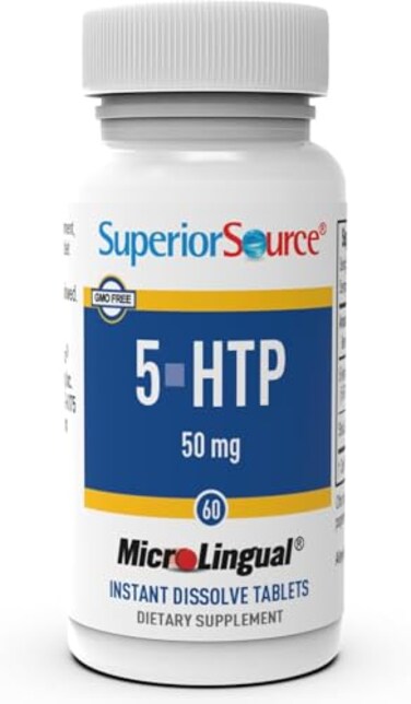 Superior Source 5HTP 50 mg Natural Supplement Aids Restful Sleep Neurotransmitter Functions Brain Health Function Support 5Hydroxytryptophan Supplement 60 Instant Dissolve Tablets