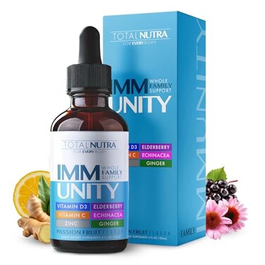 Total Nutra Total Immune 6in1 Liquid Multivitamin Supplement 100 Daily Zinc Vitamin D3 Vitamin C Immunity Drops Vitamin Liquid Elderberry Echinacea Ginger Support for Adults Kids 4 oz Passion Fruit