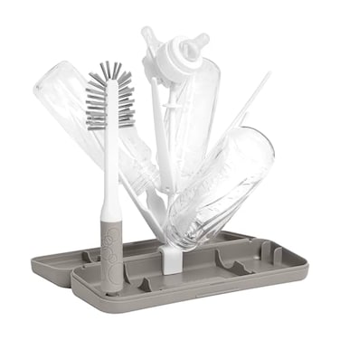 Ubbi OntheGo Drying Rack Bottle Brush Set Holds Up To 8 Bottles Taupe