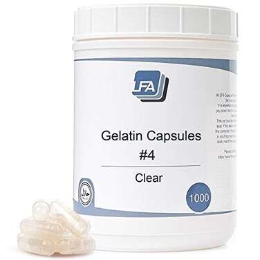 LFA Tablet Empty Capsules Size 4 Clear Gelatin 1000 Count Fits Capsule Filling Machine Tray Joined Beef Gel Caps Easy Snap for DIY Powder Supplement Pills Certified Halal