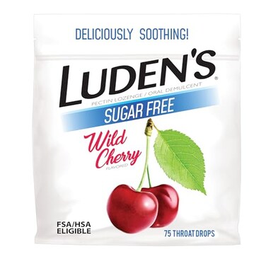 Luden's Ludens Sore Throat Relief Lozenges for Minor Everyday Irritation Dry Mouth Sugar Free Wild Cherry Flavored Drops 75 Count