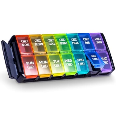 Sukuos Weekly Pill Organizer 7 Day 2 Times a Day Quick Fill Daily Pill Box AM PM Arthritis Friendly Extra Large Pill Cases for VitaminFish OilSupplements