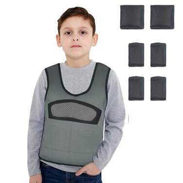 oboist Compression Vest for KidsGrey Weighted Vest for Kids Including 6 Removable Weights Large Ages 10