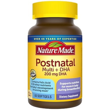 Nature Made Postnatal Multivitamin DHA 200 mg 60 Softgels to Support Nursing Moms Babies During Breastfeeding Postnatal Vitamins Nutrients Include Iron Vitamin D3 Calcium Iodine