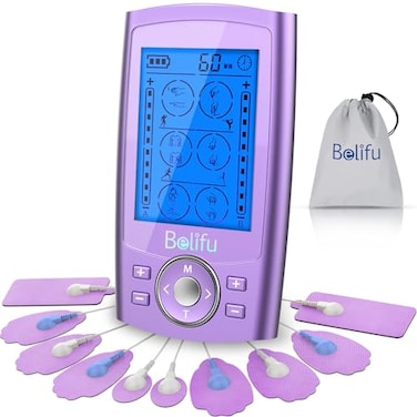 جهاز تحفيز العضلات Belifu TENS PMS بـ 24 وضعًا لتخفيف الألم، جهاز تدليك إلكتروني نبضي للعضلات مع 10 وسادات، حقيبة تخزين برباط مقاوم للغبار، أربطة كابلات للتثبيت