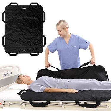 ZHEEYI Bed Positioning Pad with Reinforced Handles 48 x 40 Lifting Turning Patient Sheet Transfer Blanket for Caregiver Bedridden Elderly Black