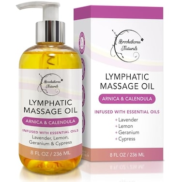 Brookethorne Naturals Lymphatic Massage Oil for Massage Therapy Natural Lymphatic Drainage Premium Quality with Arnica Lavender Oil for Post Surgery Recovery Detox 8oz by