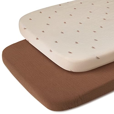 Blissful Diary Muslin Bassinet Sheets for Baby Girls Boys Boho Soft Cotton Fitted for Oval Hourglass Rectangle Mattress 2 PackSunshineBrown