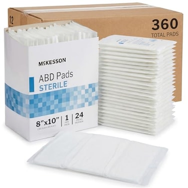 McKesson Sterile ABD Pads 8 x 10 in 360 Count Abdominal Pads for Wound Care Non Stick Gauze Dressing Surgical Absorbent Pad for Drainage and PostOp Use
