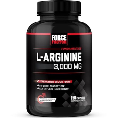 Force Factor LArginine Nitric Oxide Supplement with BioPerine to Help Build Muscle and Support Stronger Blood Flow Circulation Nutrient Delivery and Pumps LArginine 3000mg 3g 150 Capsules