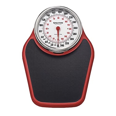 Salter ProHelix Professional Oversized Bathroom Scale with BlackRed PowderCoated Steel Coated Base AntiSlip Bath Mat 400 LB Capacity Analog Scale 1825 x 130 Inch BlackRed