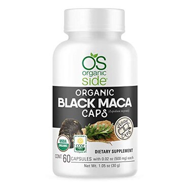 مكمل غذائي طبيعي من OS Organic Side، يحتوي على 60 كبسولة من الماكا السوداء العضوية، مع مسحوق جذور الماكا السوداء، كبسولات نباتية لتعزيز الطاقة والحيوية والتوازن الهرموني.
