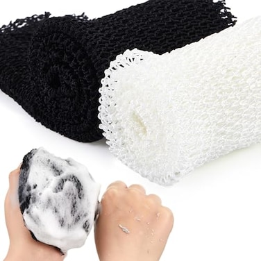 Shappy 2 Pcs African Net Sponge Exfoliating Net African Body Scrubber Bath Rag Washcloth Towel Shower Body Back Scrubber Skin Smoother for Daily Use or Stocking StufferBlack White