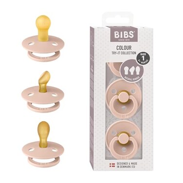 BIBS Pacifiers 06 Months 3Pack Soothers BPAFree Round Anatomical Symmetrical Nipple Made in Denmark Ivory TryIt Collection Blush