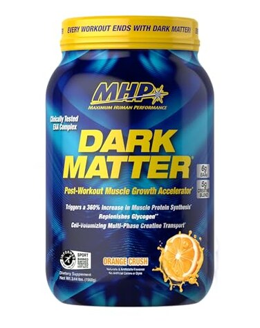 Maximum Human MHP Dark Matter Post Workout Recovery Accelerator wMulti Phase Creatine Waxy Maize Carbohydrate 6g EAAs Orange Crush 20 Servings 55 Oz