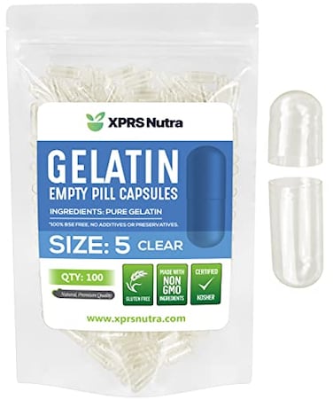 XPRS Nutra Size 5 Empty Capsules 100 Count Clear Very Small Empty Gelatin Capsules Pills DIY Capsule Filling Fillable Pill Gel Caps for DoItYourself Vitamin Supplements