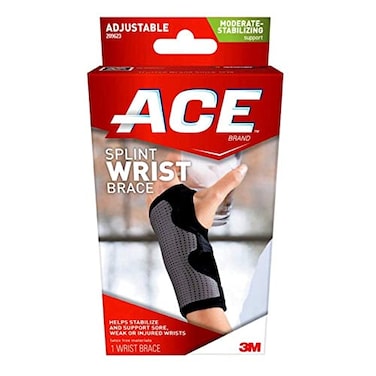 دعامة معصم قابلة للعكس من ماركة ACE، توفر دعمًا للمعصم المصاب والضعيف، وهي قابلة للتهوية، ومقاس واحد يناسب معظم المعصمين.