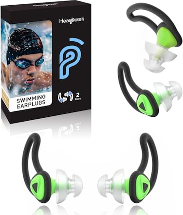 Hearprotek Ear Plugs for Swimming2 Pairs Soft Silicone Reusable Waterproof Earplugs for Adults Men Women Custom Fit for Swimmers Ear Pool Beach Snorkeling Surfing Kickboard TrainingGreen
