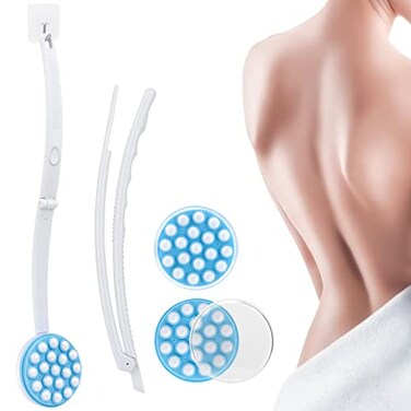 YFJQTZX Upgrade Body Lotion Applicator Oil Cream Applicator Massager Shower Scrubber with 19 Massaging Rollers and Foldable Long Handle Shower Brush Set Back Oil Cream Applicator for Woman Men