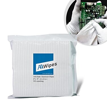 مناديل AAWipes ESDSafe، مقاس 9x9، 100 قطعة، خالية من الوبر، مناديل قماشية لغرف التنظيف، مصنوعة من مزيج البوليستر والكربون، حاصلة على شهادة CE16009